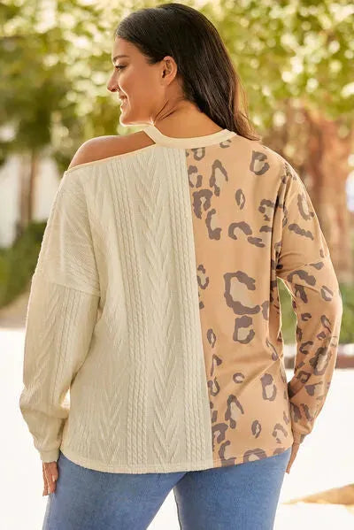 Plus Size Leopard Color Block Long Sleeve T-Shirt Women's T-Shirts - Tophatter Daily Deals